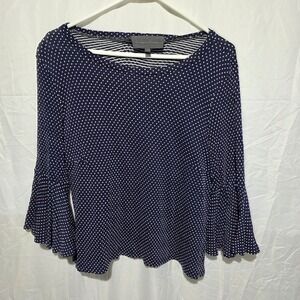 Sunday in Brooklyn Navy Blue Polka Dot Bell Sleeve Top Size S RN134630